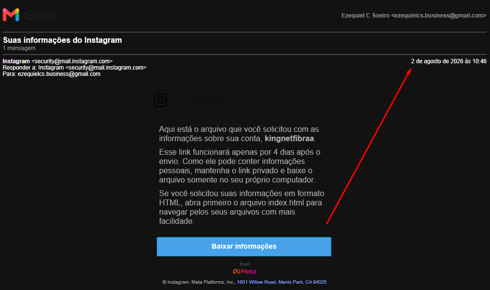 Notificação oficial do Instagram/Meta — tela 4