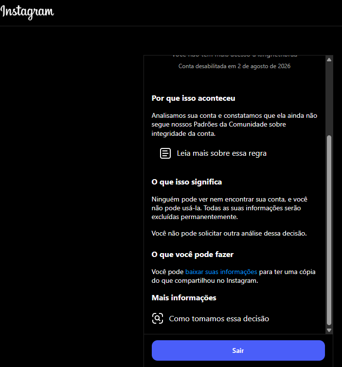 Notificação oficial do Instagram/Meta — tela 9
