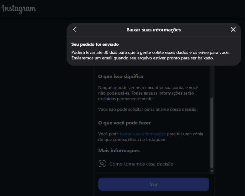 Notificação oficial do Instagram/Meta — tela 11