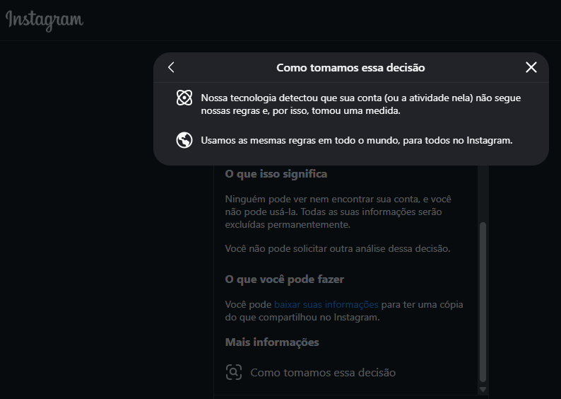 Notificação oficial do Instagram/Meta — tela 12