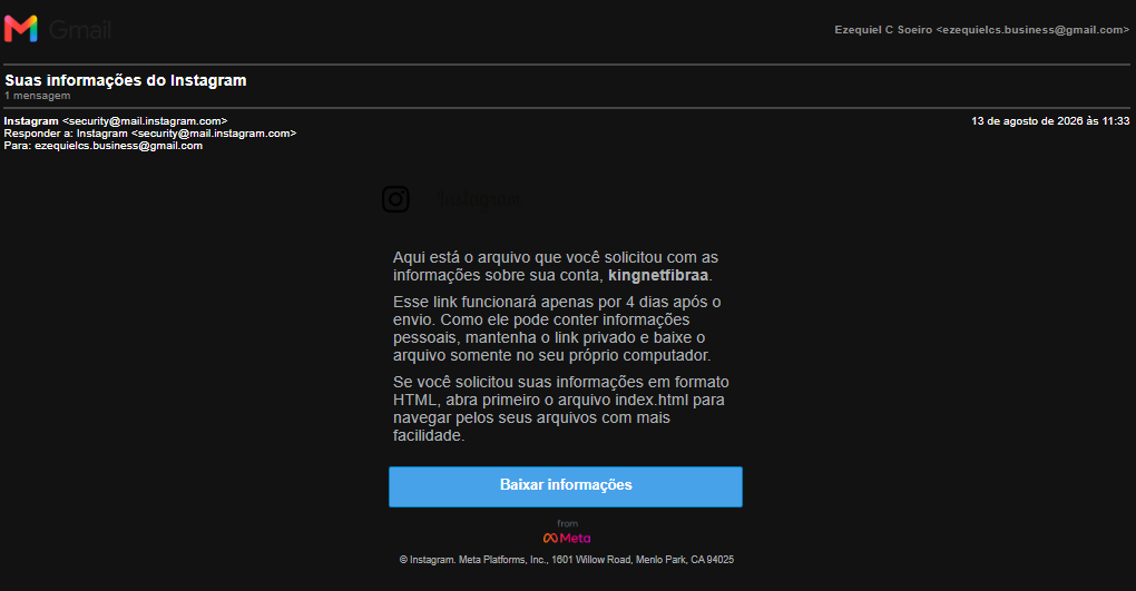 Notificação oficial do Instagram/Meta — tela 13